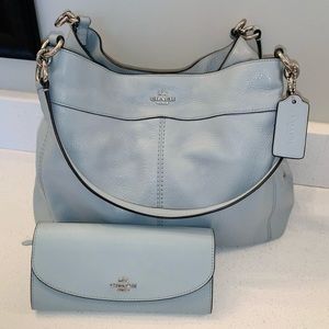 Coach Hallie Shoulder Bag & Wallet set Powder Blue